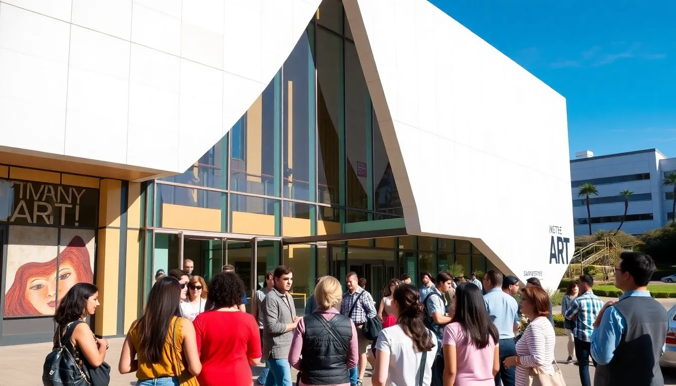 diverse group engaging outside the Institute of Contemporary Art San Diego.